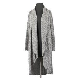 Maronie Sz S Black White Silver Metallic Draped Collar Long Cotton Wrap Sweater